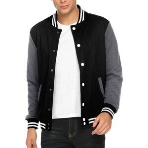 Men's Varsity Jacket Slim Fit Cotton Letterman Baseball Bomber Jackets Dark Gray